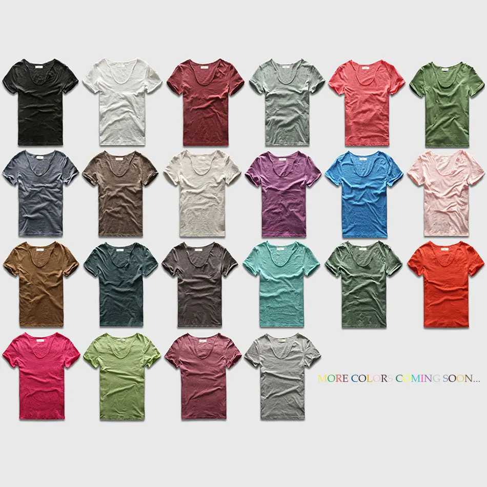 T-shirt Basic da uomo in cotone solido con scollo a V Slim Fit T-shirt moda maschile manica corta Top Tees 2017 Brand