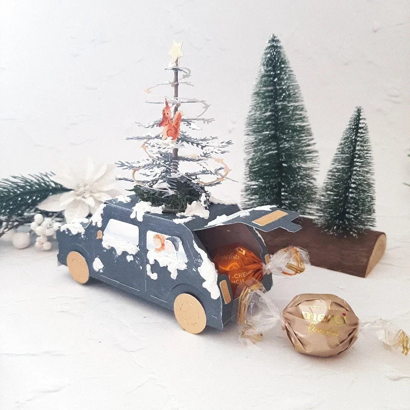 Tree Santa Deer Gift Box Panorama Christmas Car New Cutting Dies for DIY Decorating Scrapbook Card Album Embossing Craft 2024
