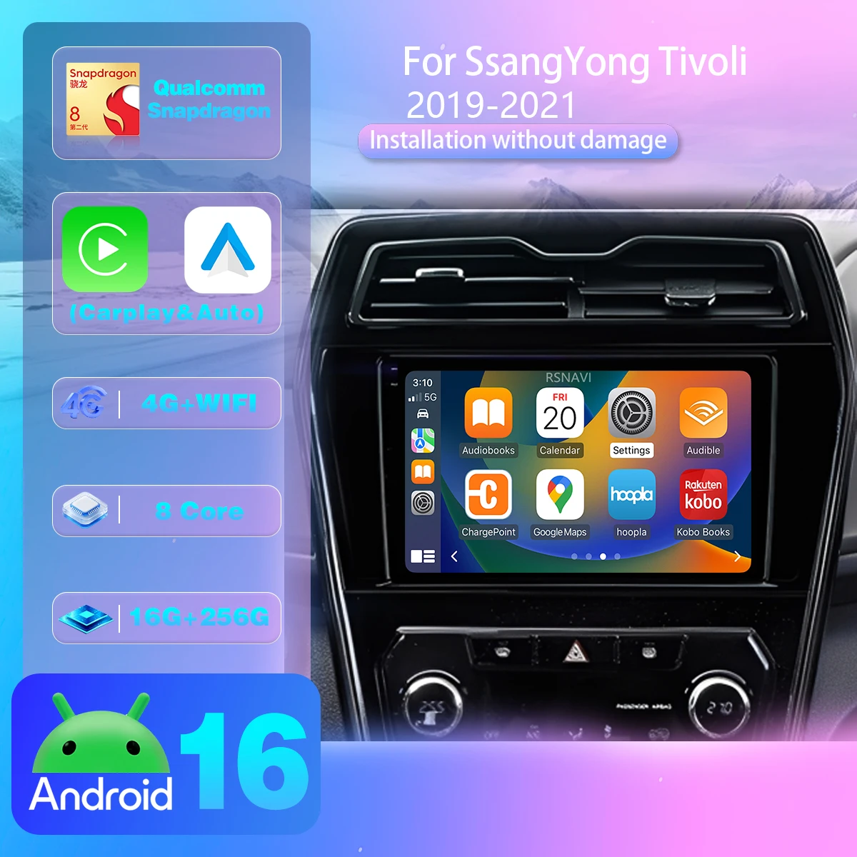 Android 16 Carplay Auto For Ssang Yong Tivoli 2019 - 2021 Autoradio GPS Stereo Head Unit 2K QLED Screen 360 Camera app control