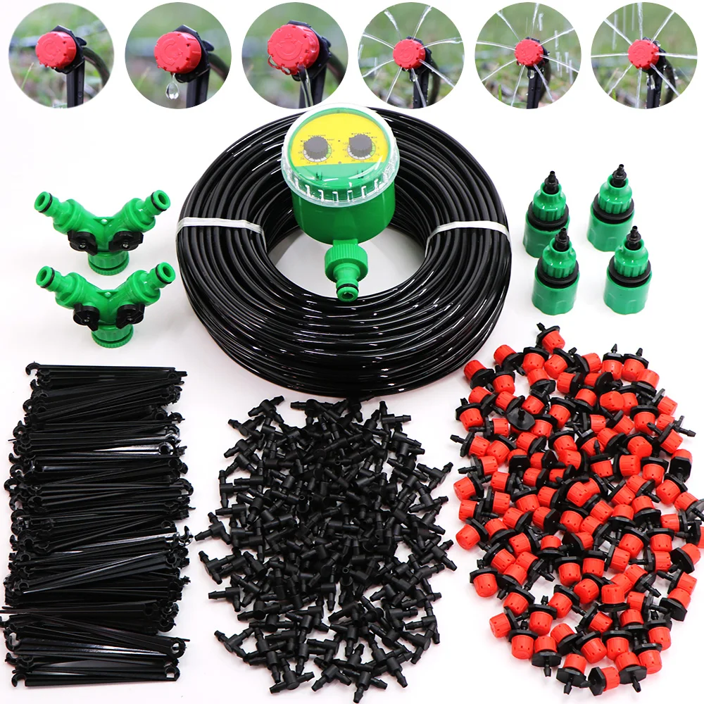 

50 Meters Plant Timer Garden Watering System Irrigation 4/7mm Drip Kits Automatic Spray for Plants Adjustable Nozzles