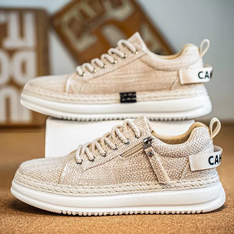 Men Canvas Sneakers Casual Lace Up Breathable Walking Shoes Low Top Skate Shoes