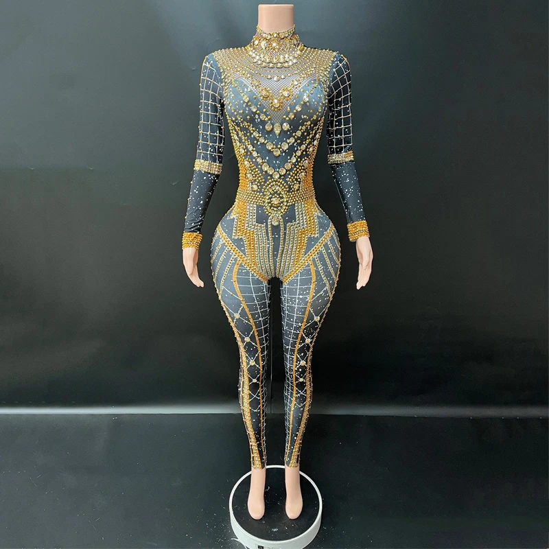 Nachtclub Bar DJ Gogo Dance Kostüm Frauen Voller Strass Overall Drag Queen Outfit Halloween Bühne Jazz Kleidung XS10165