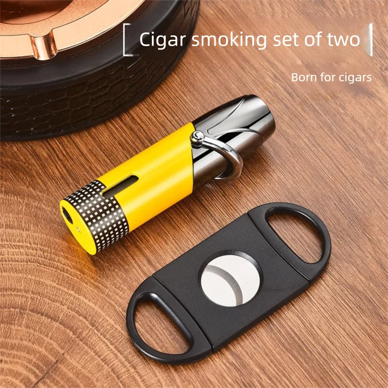 Discounted Simple Straight Blue Flame Cigar Special Metal New labor-saving rocker arm butane lighter with body design