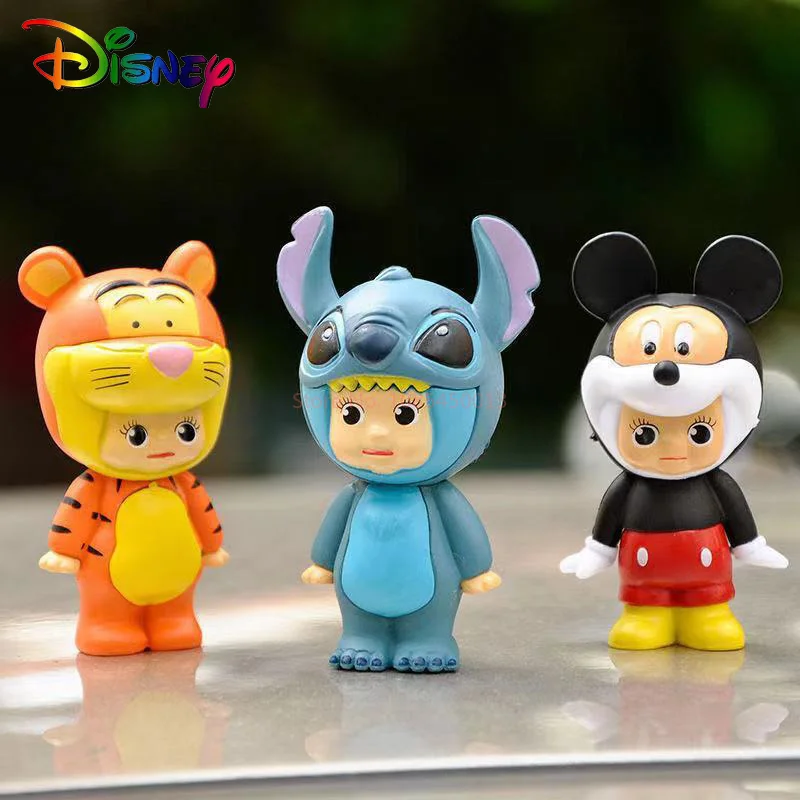 Disney-Anime Stitch Action Figure Set para Crianças, Mickey Mouse, Minnie, Tigre, Pato Donald, Modelo Animal, Enfeites para Bolo, Presente, 6 peças