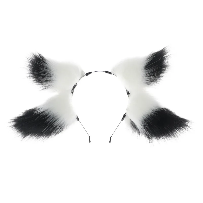 Feito à mão de pelúcia orelhas duplas bandana dos desenhos animados animal comic-con peludo cabelo hoop halloween cosplay traje adereços