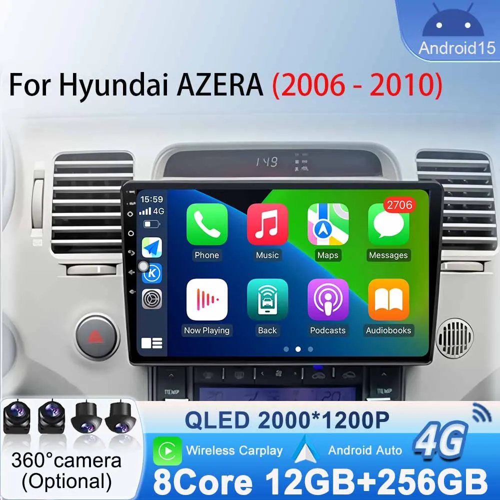 

Radio GPS Navigation for Hyundai AZERA 2006 -2010 Multimedia Car Video Stereo Player Carplay Android Auto WiFi No 2din Bluetooth