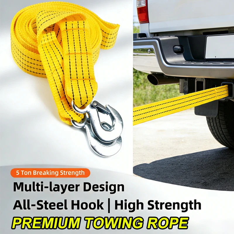 Câble de remorquage durable 3M/4M, 3 tonnes/5 tonnes, corde de remorquage robuste avec crochets, pour fourgonnette, récupération d'urgence sur route, pièces automobiles essentielles