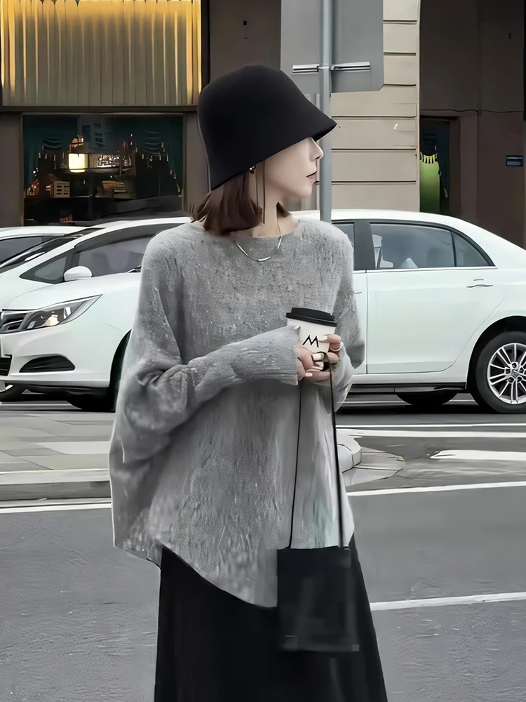 

Loose Fit ey Oversized Batwing Sve Pullover Sweater Women Early Autumn 2025 New Lazy Sle Lightweight Luxury Top