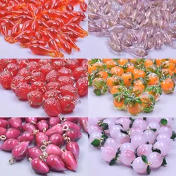 10pcs Glass Persimmon/Strawberry/Peach/Water Drop Beads DIY Earrings Bracelet Accessories Lampwork Fruit Pendant Beads Jewelry