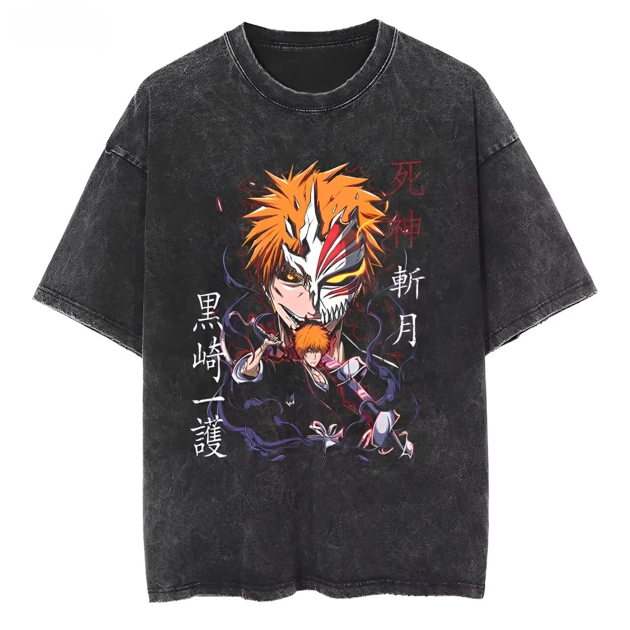 Best Bleach Anime Printed Short-sleeved T-shirts for Men and Women Loose Retro Old Cotton Shirts for Couples