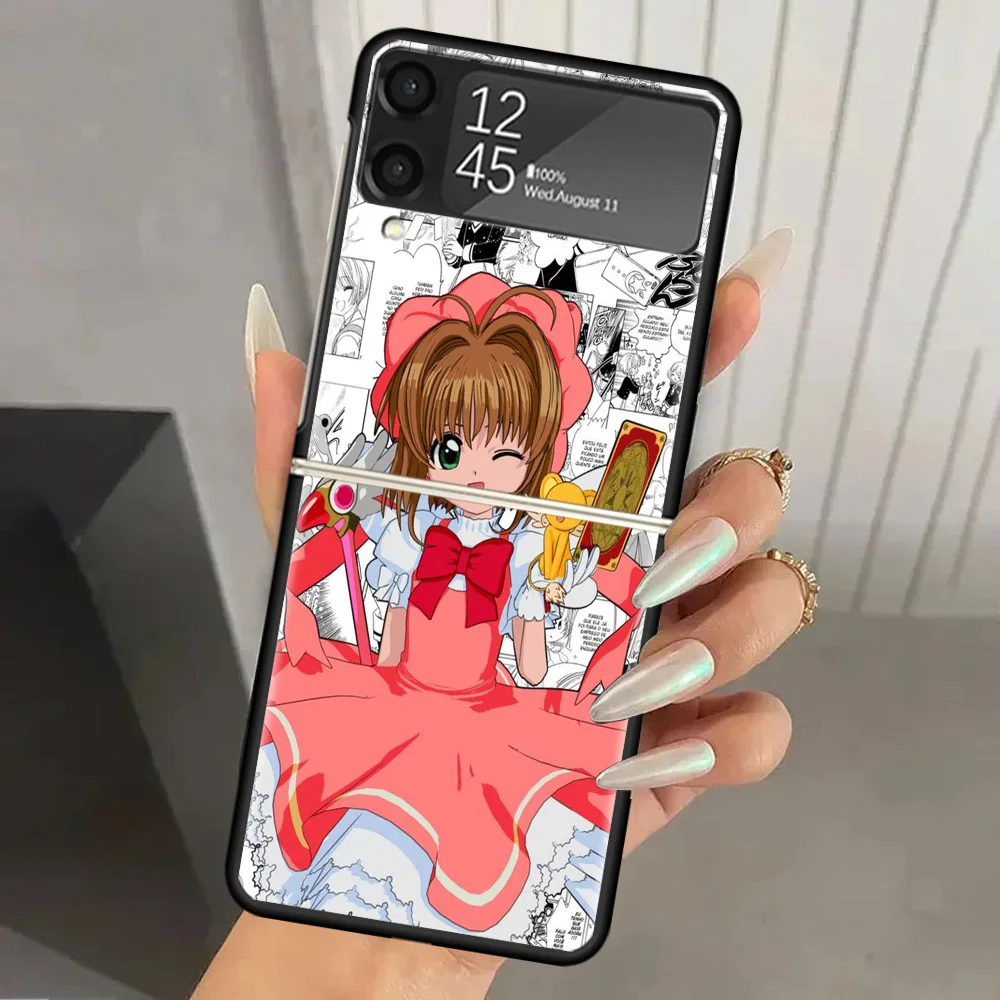 CardCaptor Sakura Anime Hard PC Phone Case For Samsung Galaxy Z Flip 6 5 4 3 Black Cover ZFlip6 Flip5 Flip4 5G Foldable Print Ca