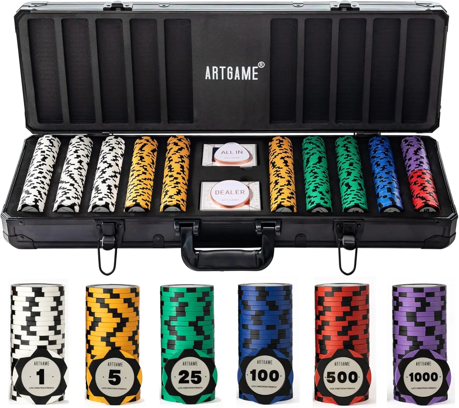 

500 Pcs Clay Poker Chip Set with Aluminum Case, 14g Casino Style Chips for Texas Hold'em