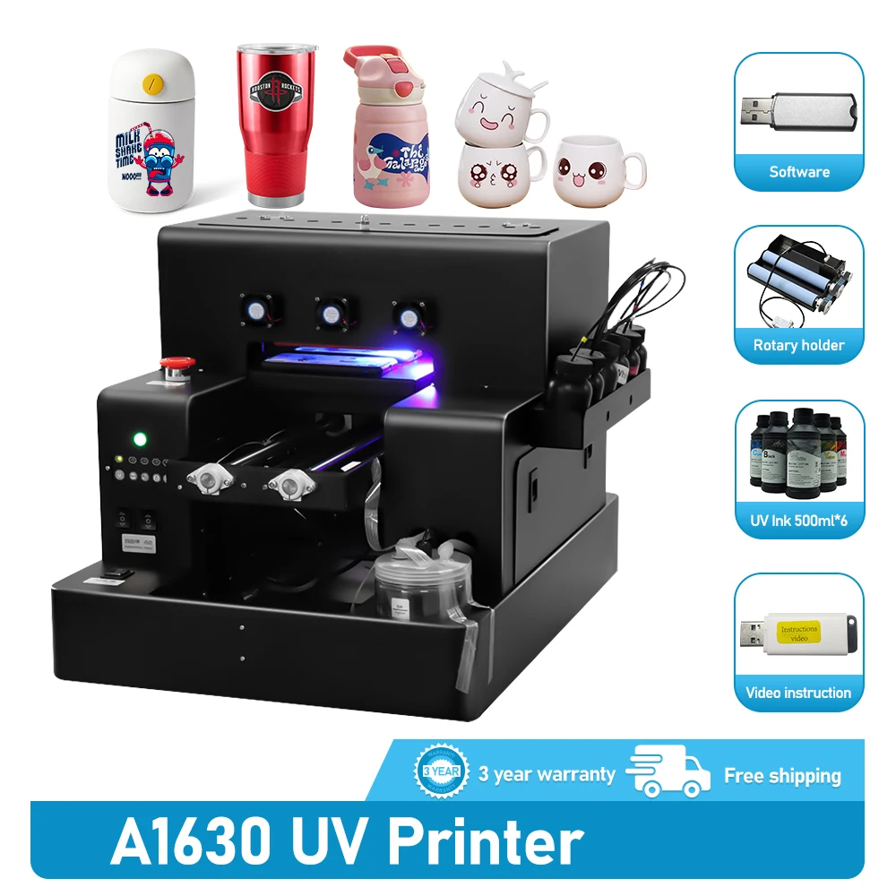 A4 UV Printer L805 UV Flatbed Printer A4 UV Printing Machine with Rotary Holder UV Printer for Metal Pen PVC Card Phonecase Wood