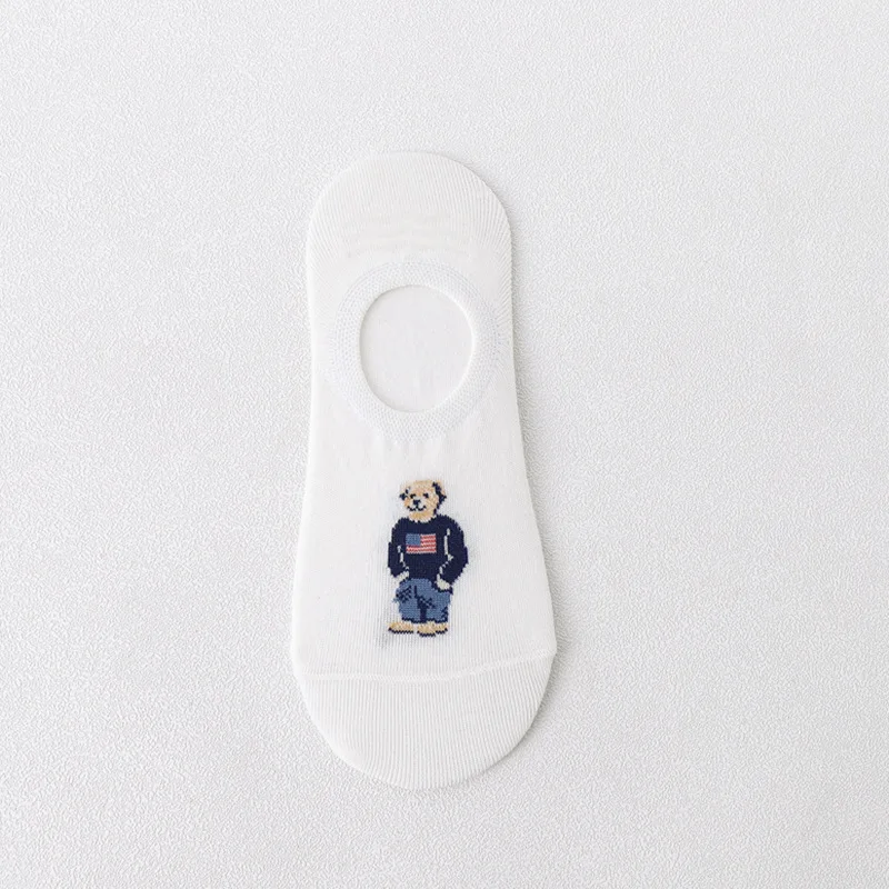 1-5 ペア靴下女性の浅い口の韓国のかわいい小さなクマの靴下漫画の浅い口の靴下夏薄いアニメボートソックス