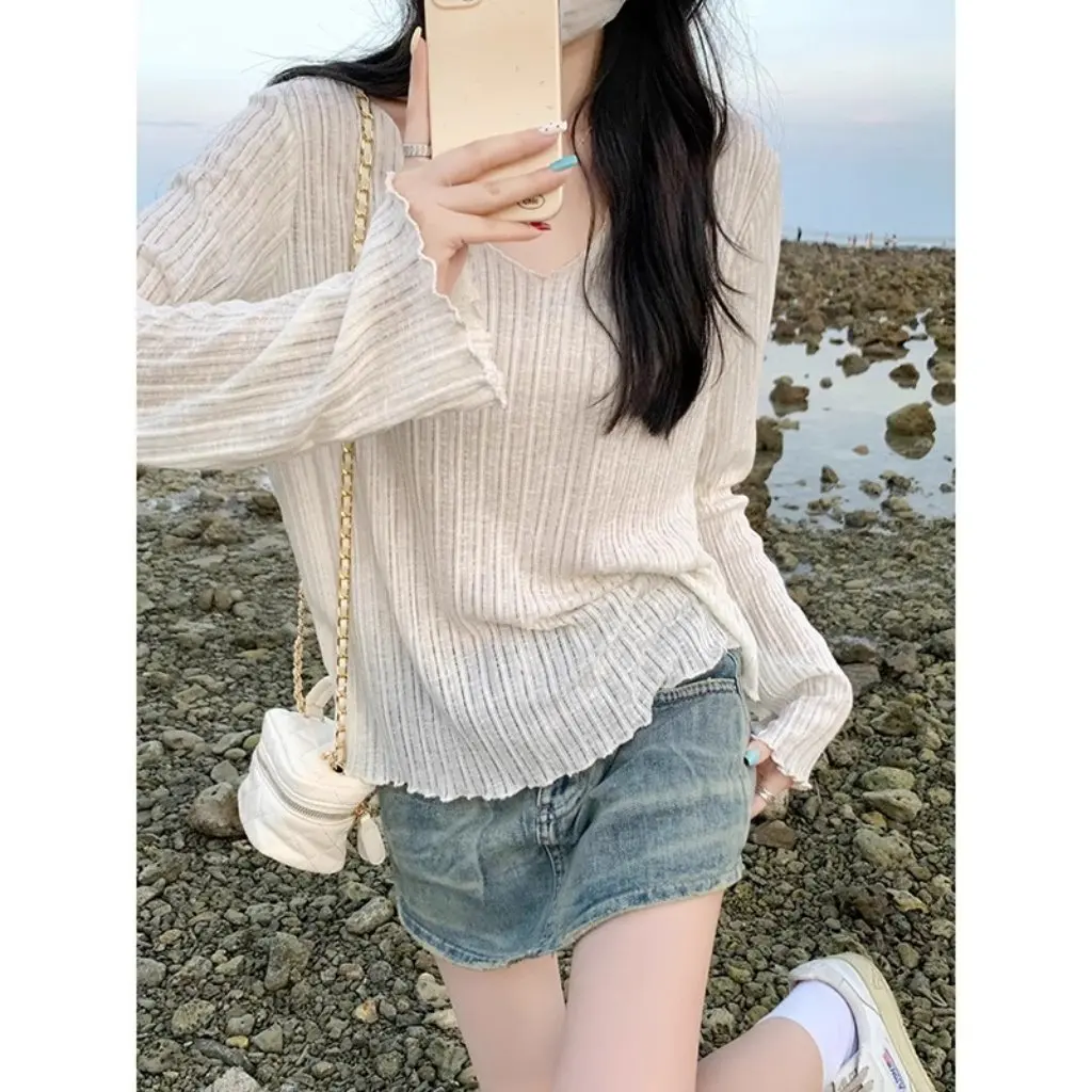 

Women's Sun-Protective Air-Conditioning Blouse New Style Thin Micro-Transparent Long-Sleeve Loose T-Shirt Top for Summer