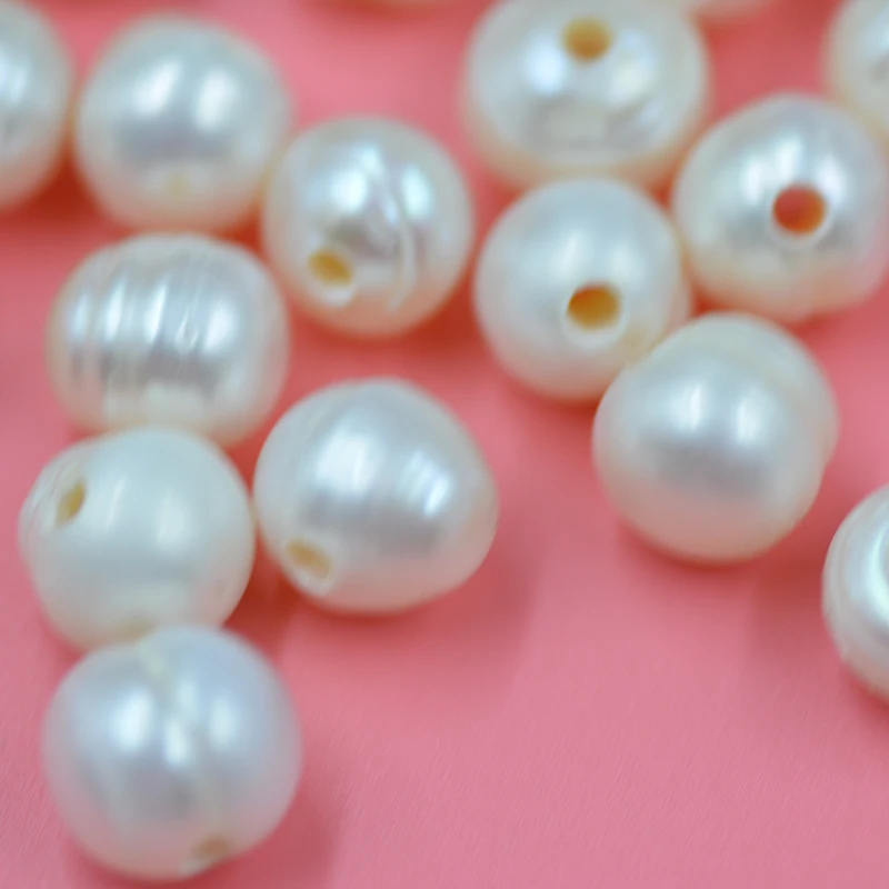 500pcs  High quality 9-10mm White Freshwater Round Potato Pearls With 2mm Hole