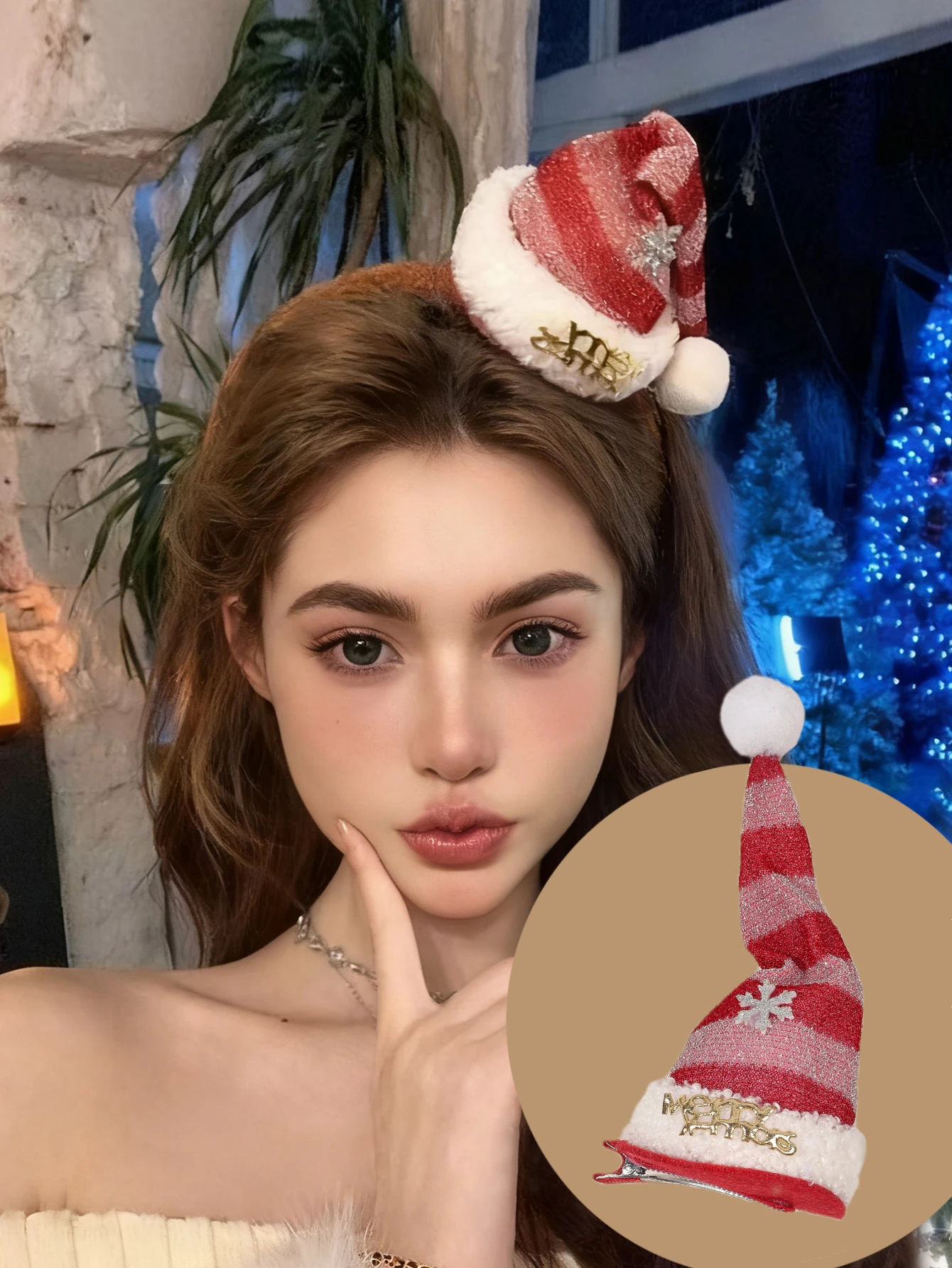 1 Stück Weihnachtsmütze Kopfschmuck Heiligabend Dekoration Haarspange rot gestreift Weihnachtsmütze Haarschmuck für Frauen süßes Fotoshooting