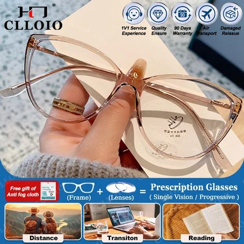 Imagen 1 del producto CLLOIO, gafas graduadas antiluz azul a la moda para mujer, gafas ópticas para miopía, gafas de lectura progresivas para ordenador