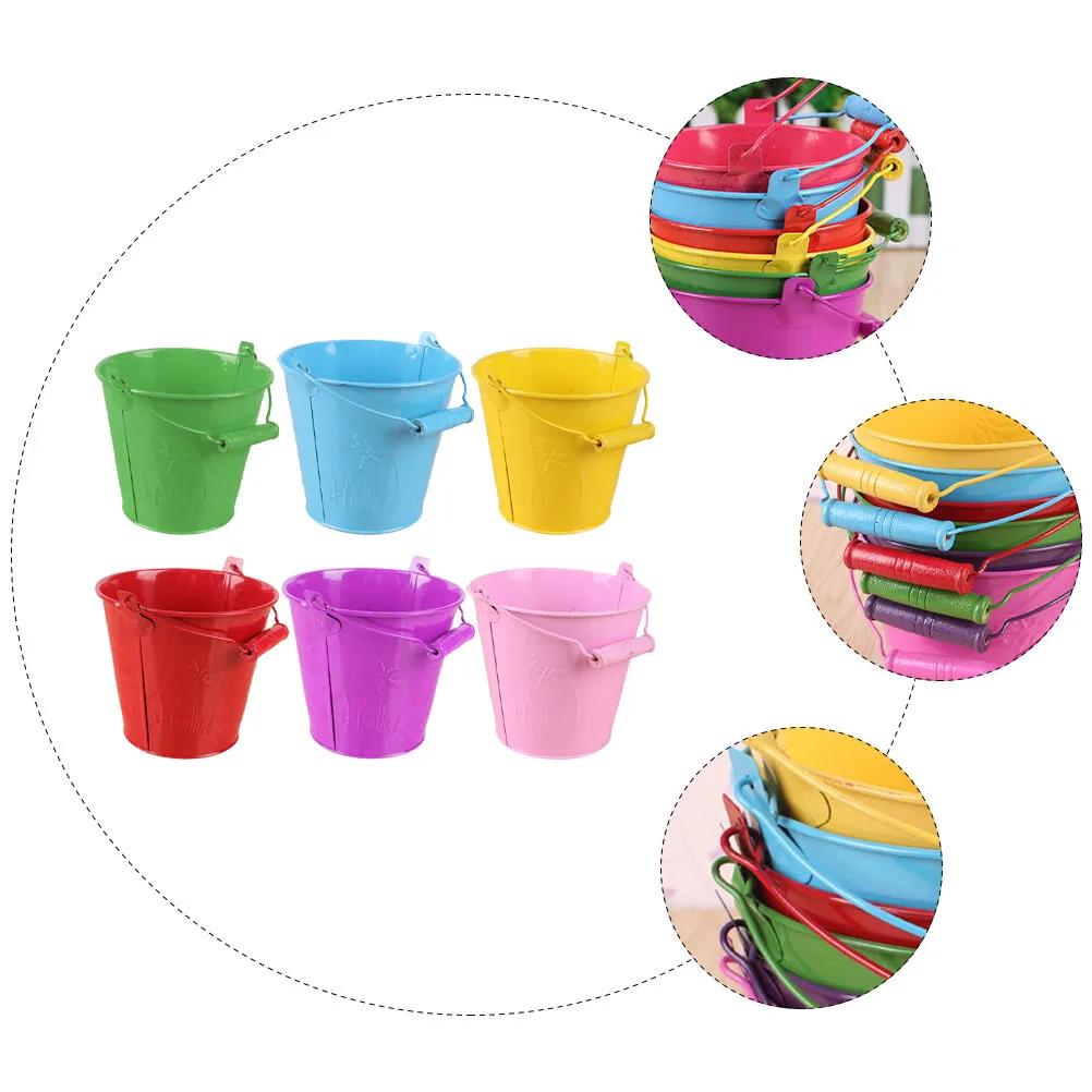 

6 Pcs Children's Beach Bucket Tinplate Toy for Kids Sand Buckets Galvanized Mini Toys