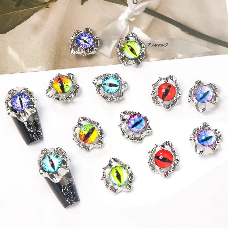 

10pcs Halloween Punk Style Evil Eye Nail Charms 3D Alloy Vintage Rhinestone Nail Gems Jewelry Press on Nails Girl Manicure Parts