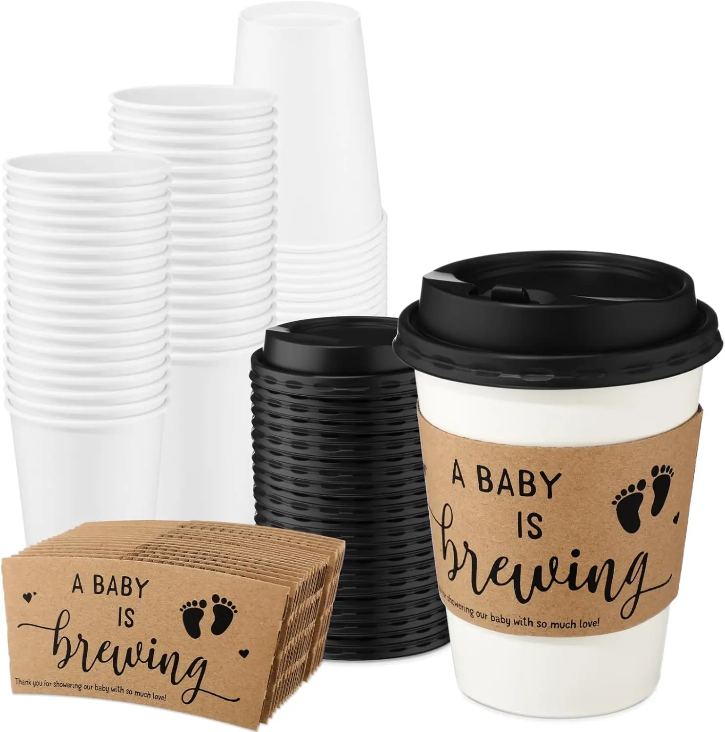 

25 Sets Baby Shower Coffee Party Favors for Guests A Babys is Brewing Coffee Cup with Lids Sleeves Disposable Paper Cup
