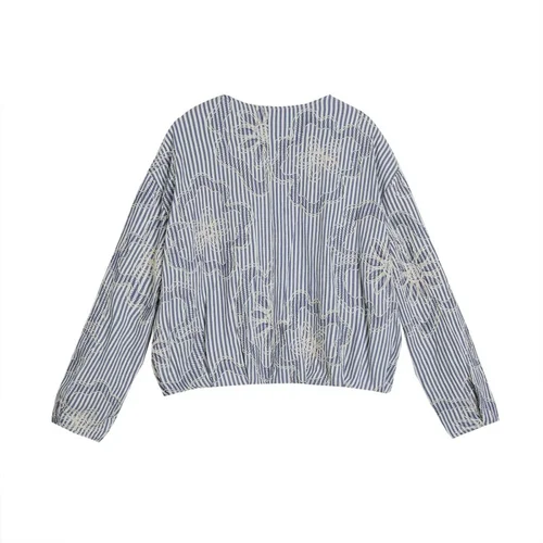 Imagen 2 del producto ETJ 2025 nueva chaqueta de piloto de manga larga con cuello redondo decorada con textura tridimensional en forma de flor para mujer