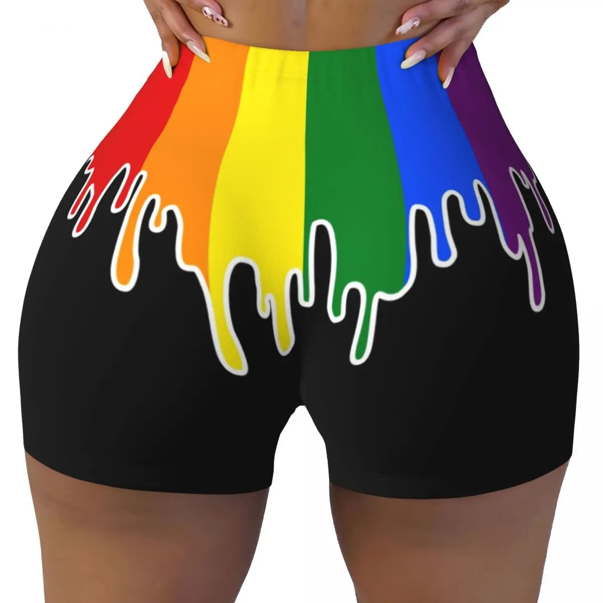 Custom Gay Pride Flag Drip Design Workout Shorts Women LGBT Rainbow Lesbian Gym Volleyball Running Yoga Shorts