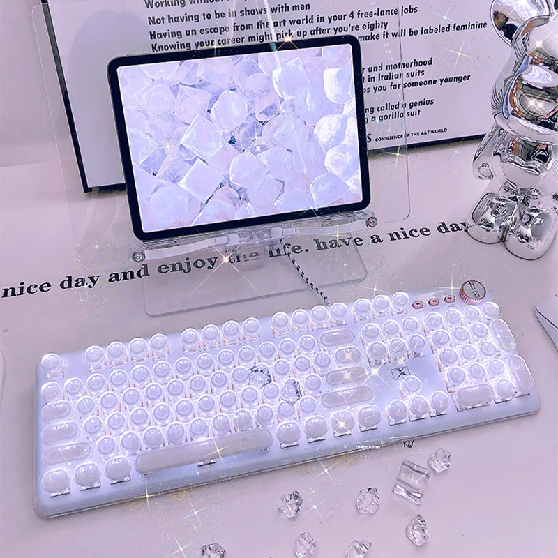 Transparent Gaming Mechanical Keyboard 104 Keys Crystal RGB Backlit Keypad USB Wired Girl Gamer Keyboard For Computer Laptop PC