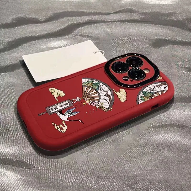

Chinese traditional culture red phone case for iphone 17 pro max 16 plus 15 14 13 11 silicone back cover for iphone 12 pro xr xs