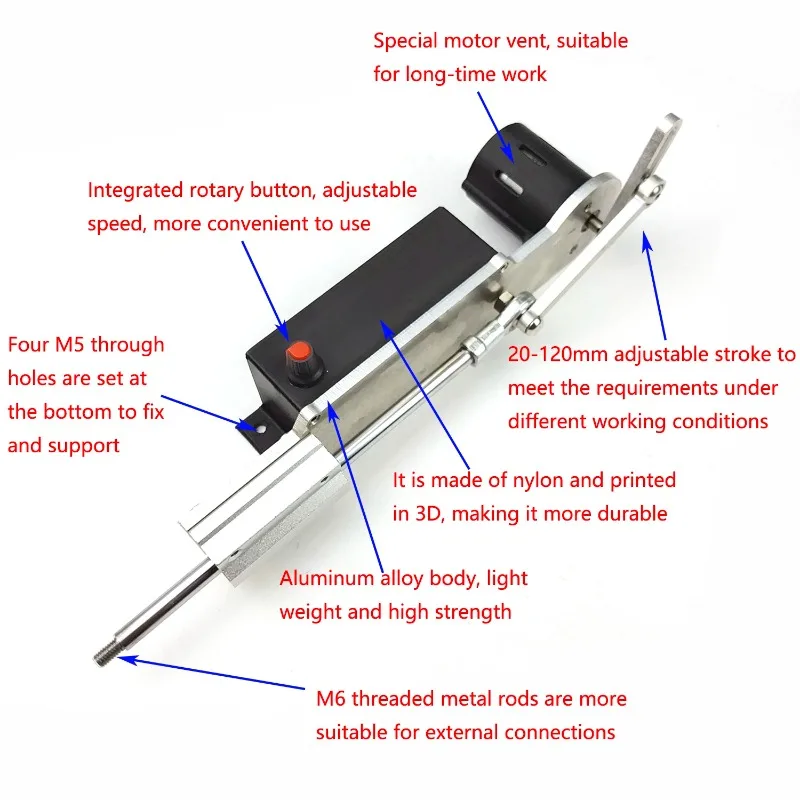 

AC 110V/220V Aluminum Alloy Linear Actuator Reciprocating Telescopic Motor 120mm Stroke Aluminum Alloy Diy Electric Toy