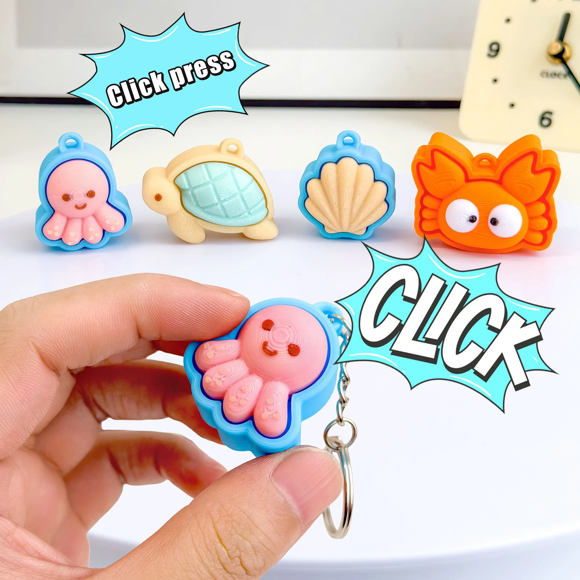 Cute Turtle Clicker Keychain Mini 3D Printed Sensory Fidget Toy Portable Stress Relief for Adults Daily Use