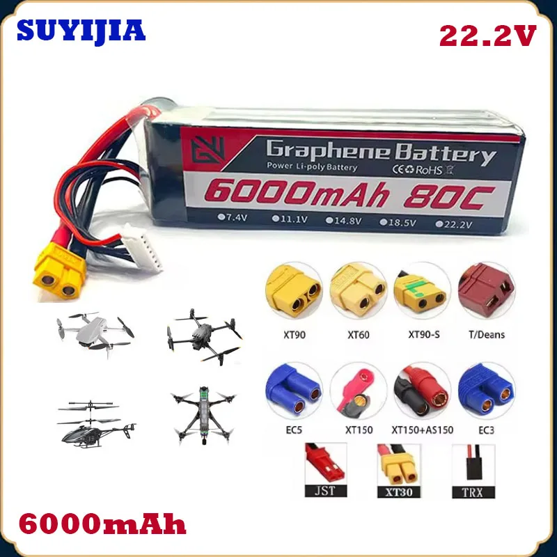 

22.2V New XT60 XT30 6000mAh Lithium Battery Is Suitable for Remote Control Aircraft, Ship Models, Racing Cars, Off-road Vehicles