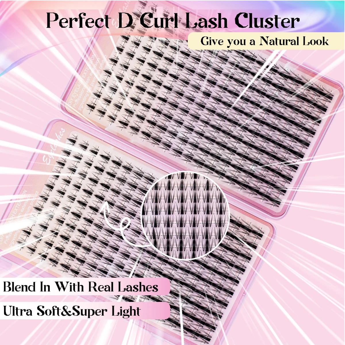 Cluster di ciglia Manga Ciglia individuali sottili Estensioni ciglia a grappolo naturali fai-da-te con pinza per ciglia Bond & Seal per principianti