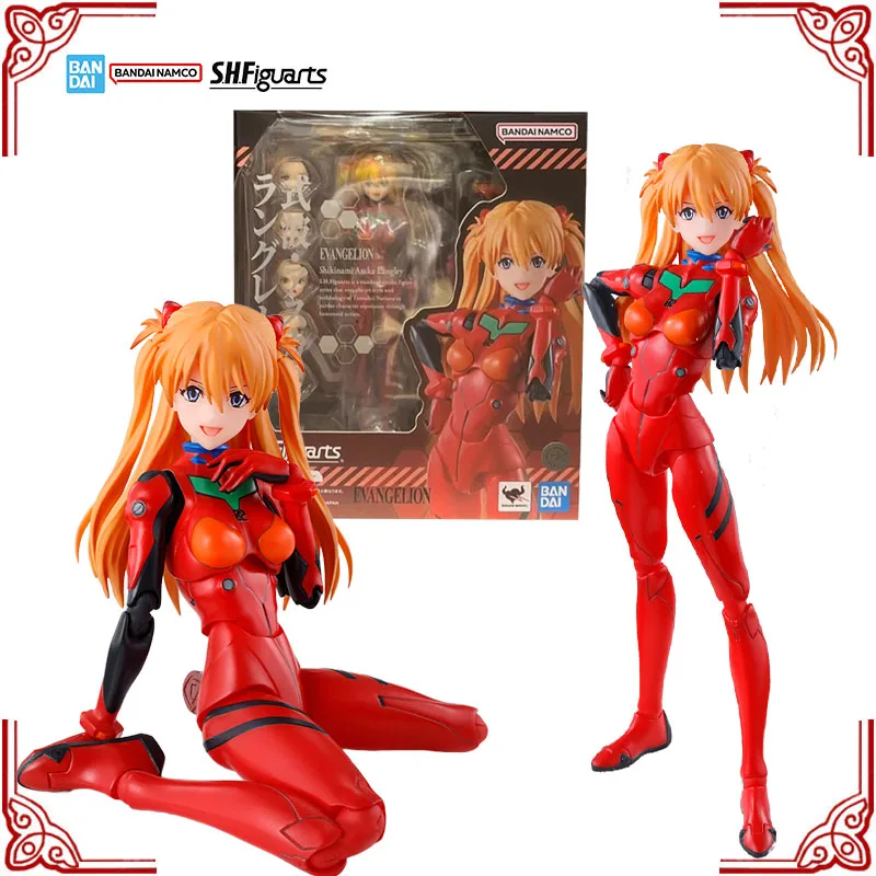 En Stock, Kit de modelo Bandai Evangelion genuino, SHF Shikinami Asuka Langley, colección de figuras de acción de Anime, modelo terminado, juguete para regalo
