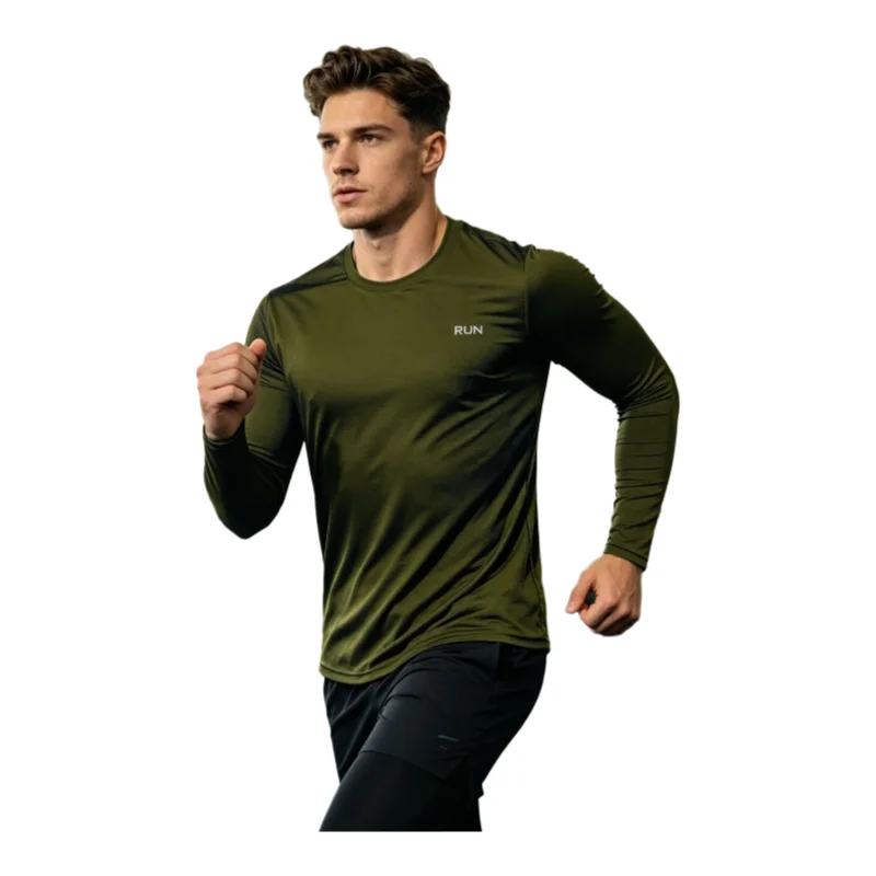 Men's Quick Dry Long Sleeve T-Shirt Breathable Sweat Absorption Outdoor Sports Shirt for Running Hiking Climbing Fishing