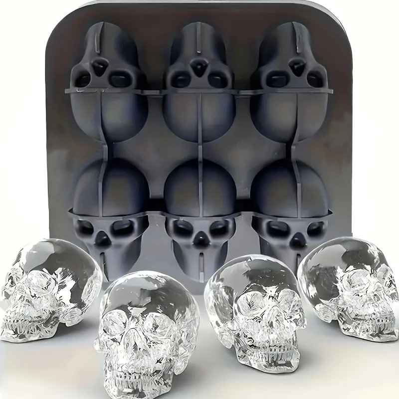 1PC 4/6 Grid Big Ice Ball Mold Silicone 3D Horror Skull Head