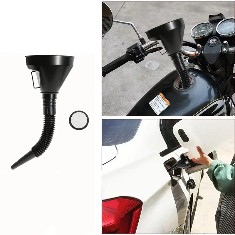 Long Stem Car Refueling Funnel Gasoline Engine Oil Fuel Filling Tools Anti Splash Plastic Motorcycle Car Oil Funnel Accessories