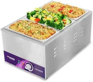 

3-Pan 18L Commercial Food Warmer with Leak-Proof Tank & 3x 1/3 GN Pans – Countertop Soup Bain Marie for Buffets, Catering