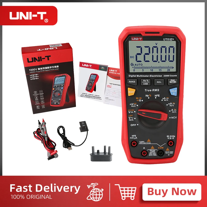 UNI-T 1000V True RMS Digital Multimeter UT61E+/UT61D+/UT61B+ Max/Min/Relative mode NCV LPF ACV USB communication