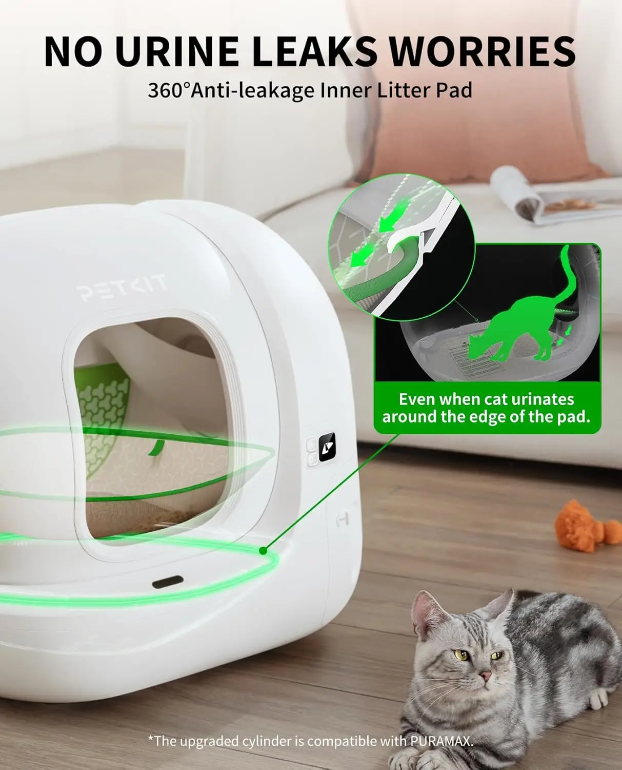 PuraMax 2 Automatic Self-Cleaning Cat Litter Box, App Control Automatic Litter Box with Safety Sensors, Odor Free &, Customized image 4