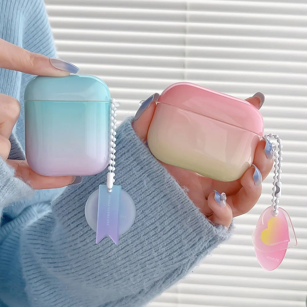 موضة التدرج قوس قزح اللون لطيف لامع IMD حقيبة سماعة الاذن ل AirPods Pro 3 غطاء للحماية ل Air Pods 1 2 القلب قلادة #5