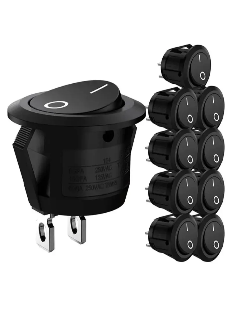 10 Stück Snap-in ON-Off 2 Pin Round Snap Rocker Boat Switch Schwarz AC 250V 6A 125V 10A für Haushaltsgeräte Ersatz