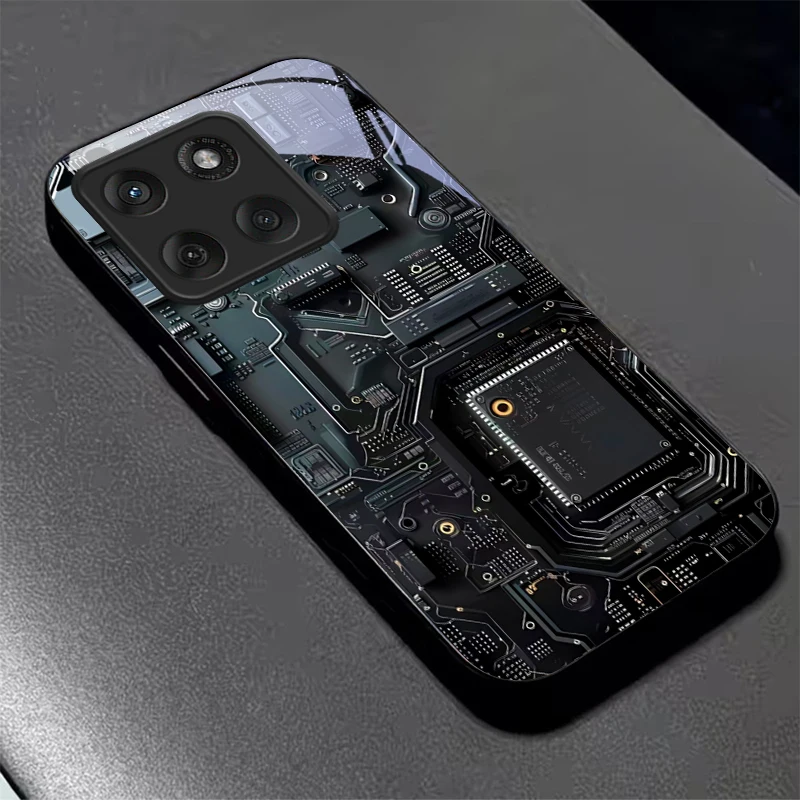 Circuit Board Art Black Glass Phone Case For Motorola Moto Edge 70 60 Fusion 50 Ultra 40Neo 30Pro 20Lite 60s 50 Neo Back Cover view 5