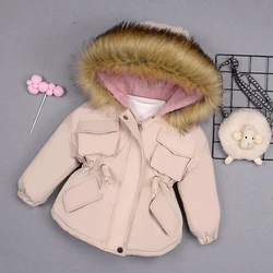 Autumn Winter Fur Collar Children Thick Warm Jackets For Girls Warm Kids Down Coats For Girl 2-8 Years Outerwear Kids Clothing