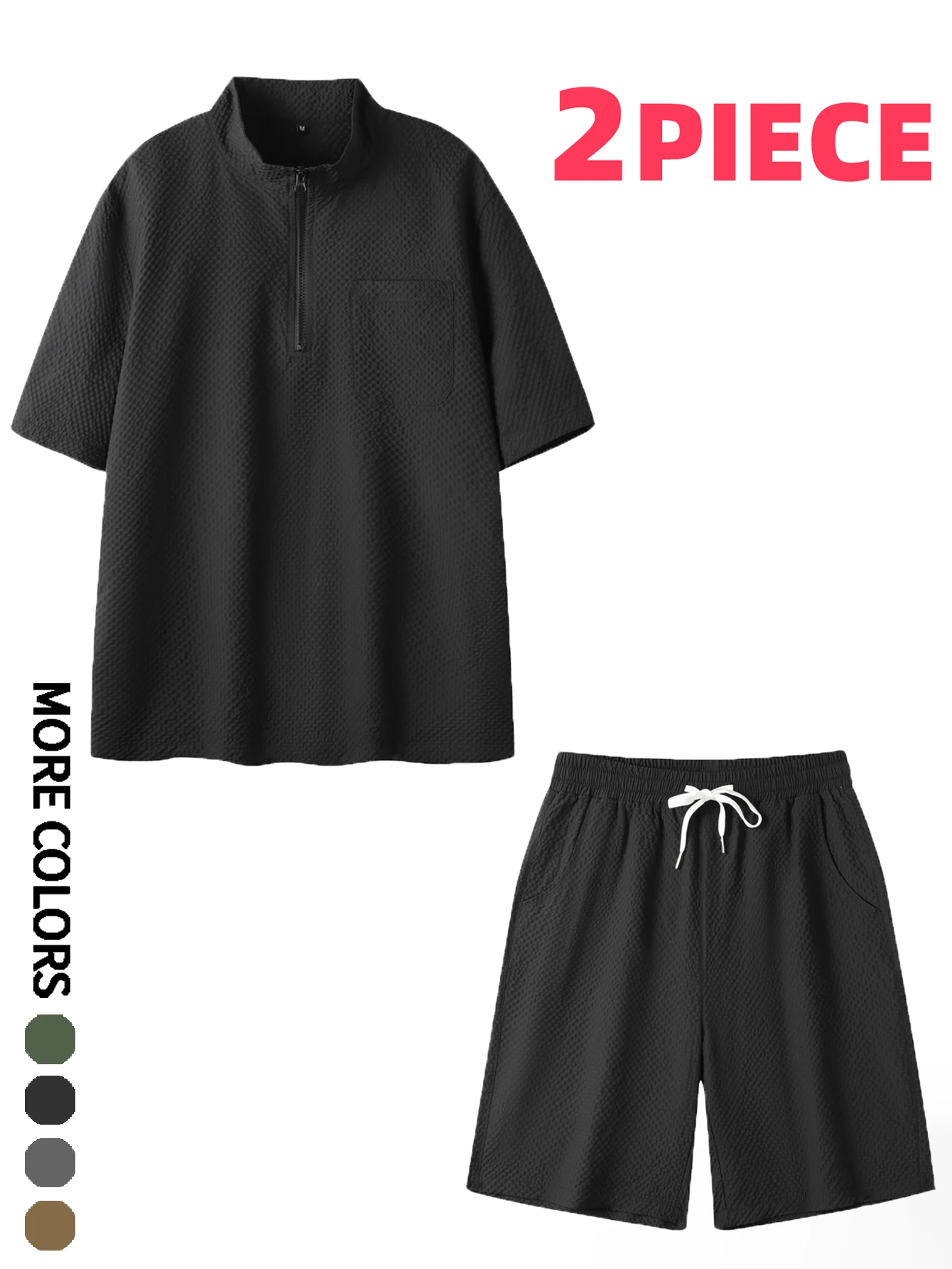 بدلة شورت رياضية كاجوال بأكمام قصيرة للرجال، قماش صديق للبشرة، ماصة للرطوبة ومسامية، مع رباط، لون عادي نقي، مناسبة للرياضات اليومية، المنزل، ركوب الدراجات، التخييم، تسلق الجبال والمشي لمسافات طويلة