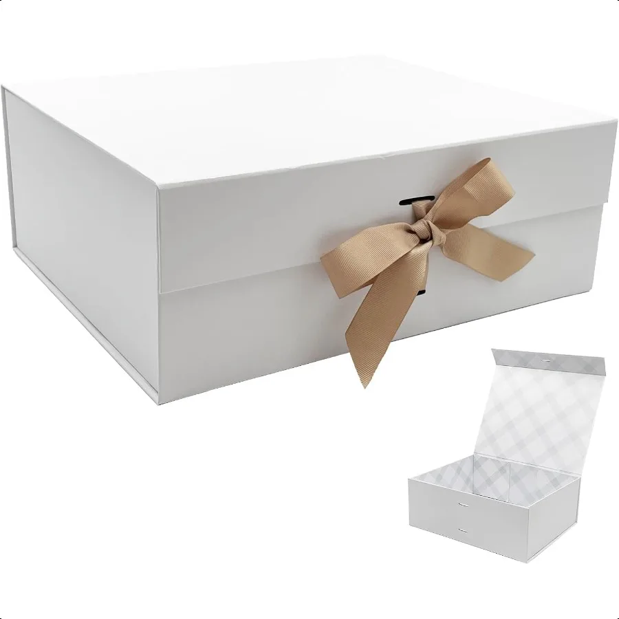 

White Large Gift Box 13.2x10.6x5in Premium Present Box with Magnetic Lid and Ribbon for Holidays Wedding Birthday Gift Packagin