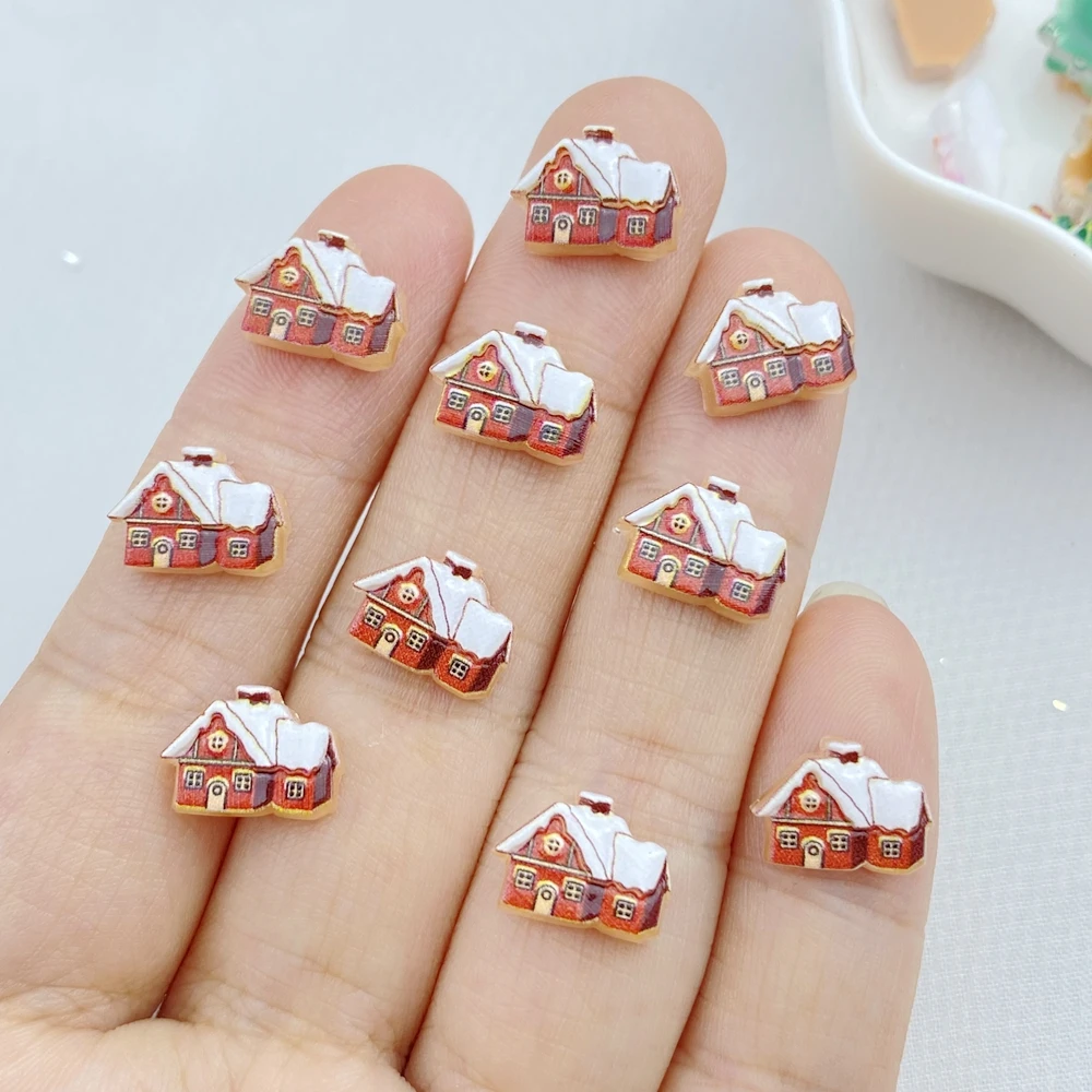 50Pcs New Cute Resin Small Santa Claus, Snowman, Tree Series Flat Back Ornament Jewelry Making Manicure Hairwear Accessories