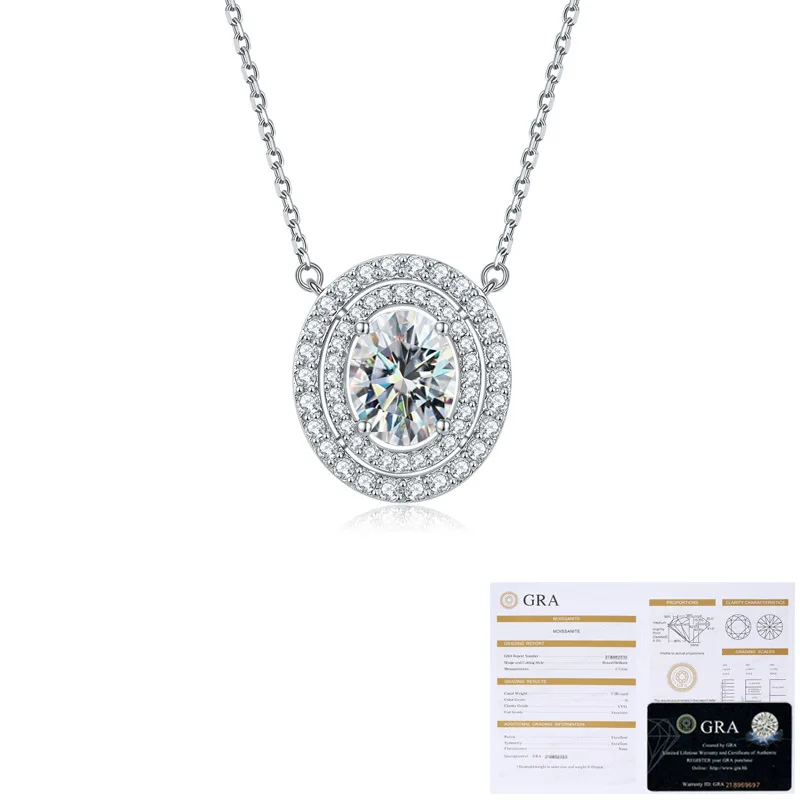 Hot selling egg shaped 2-carat moissanite necklace, light luxury 100% S925 silver women's pendant necklace, wedding jewelry