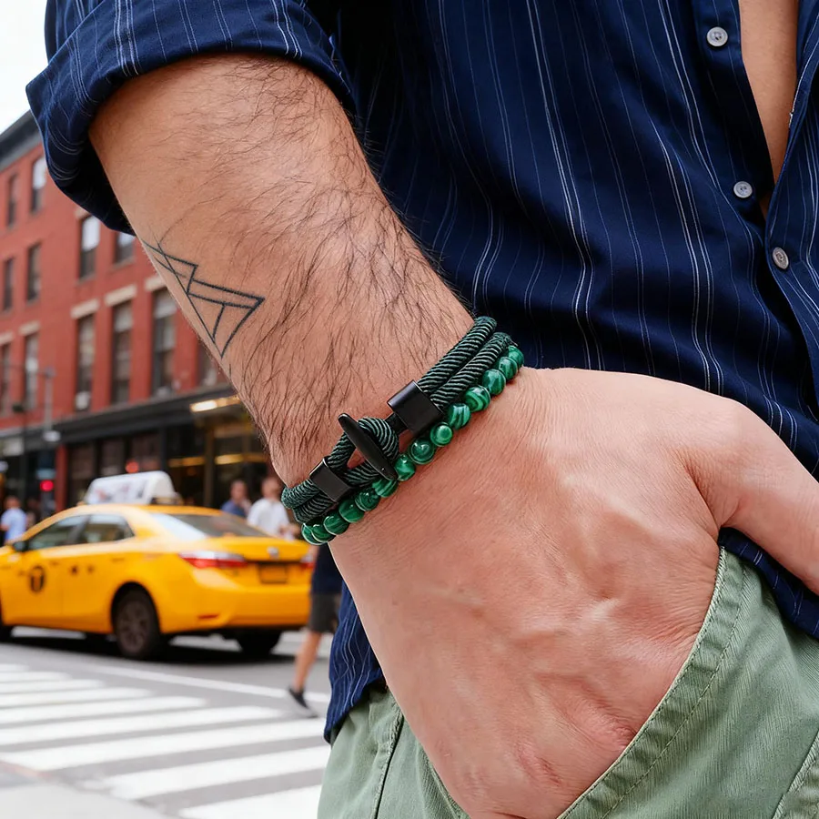 Unique Anchor 2Pcs Man Bracelet Set Apparel Accessories 6mm Grade A Stone Handmade Bilayer String Braslet Adventure Homme Joias