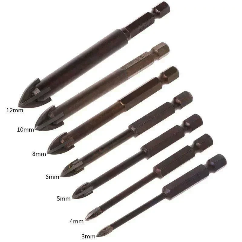 Punta esagonale con punta a croce s piastrella in vetro ceramica apri foro in cemento Set di punte in plastica per legno Set di strumenti di perforazione 3/4/5/6/8/10/12mm